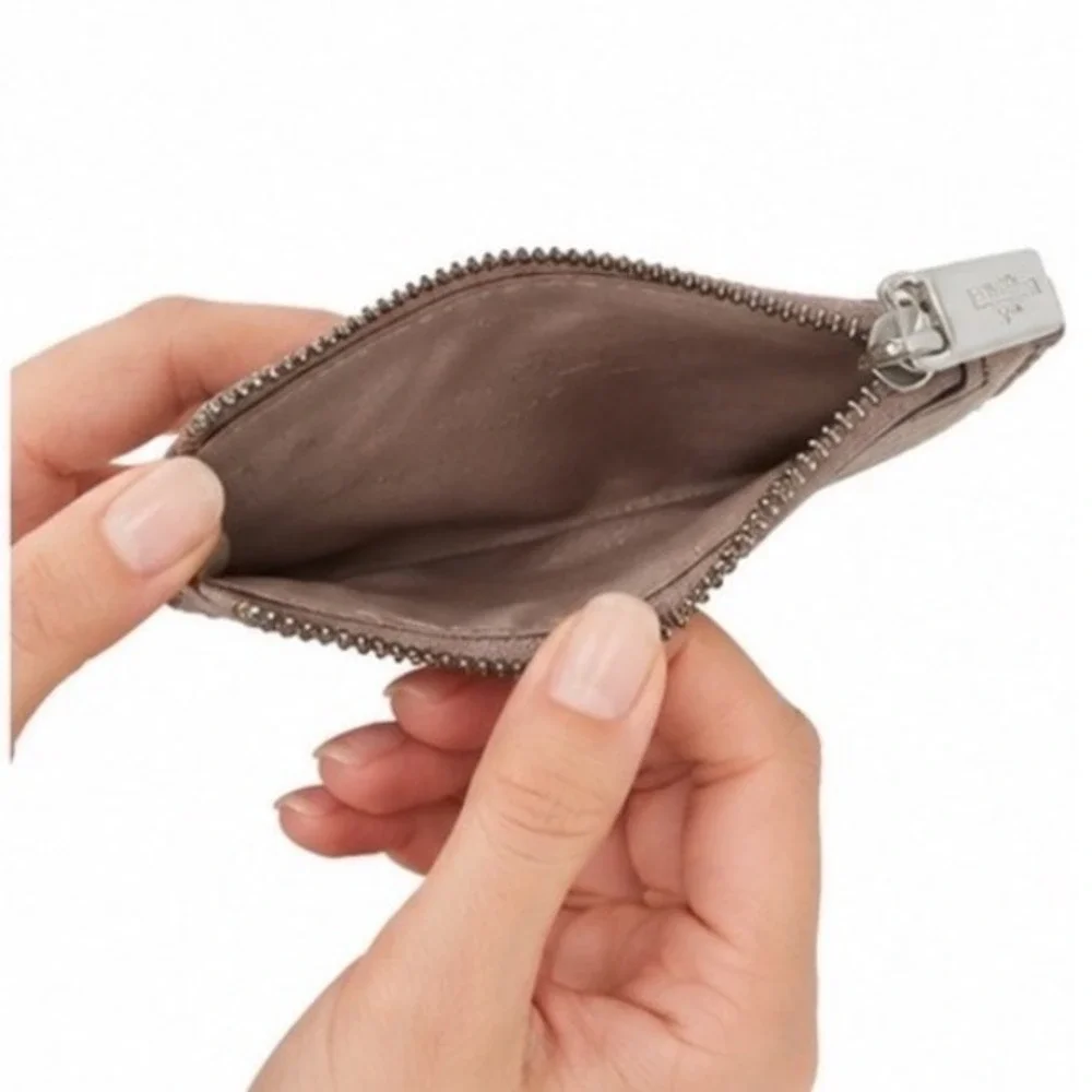 Kate Spade New York Pebbled Leather Zip Card Holder Key‎ Ring Taupe Mauve 11-11